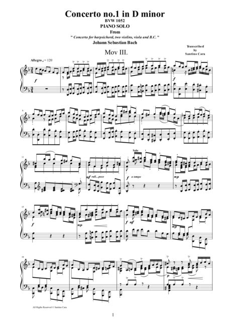 J.S.Bach - Concerto No.1 In D Minor BWV 1052 - Full Piano Version